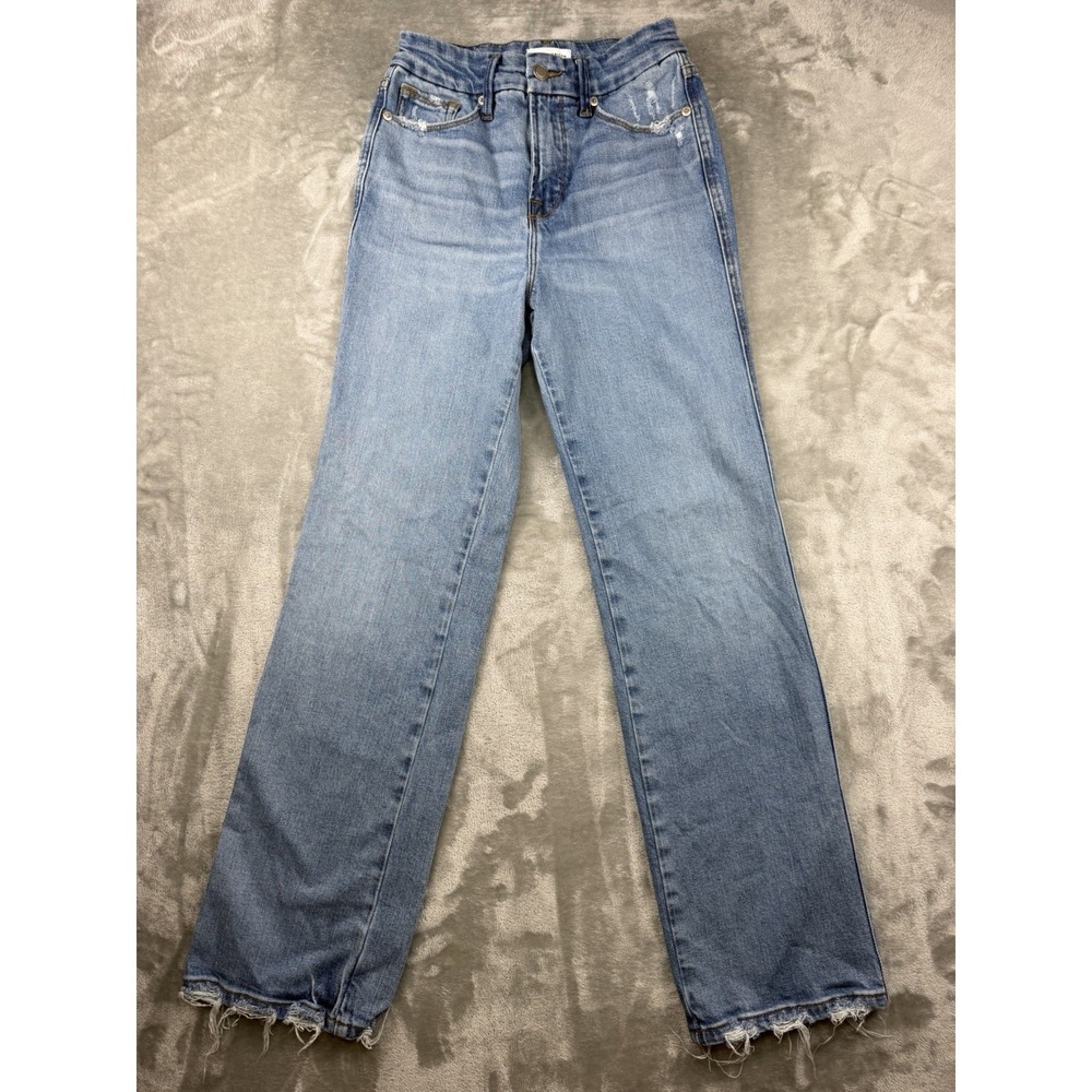 Good American Jeans Womens Size 25 Indigo Wash Good Curve Straight Denim Stretch